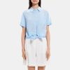 Women Theory Outlet | Tie-Front Shirt In Linen-Tencel Bay Blue