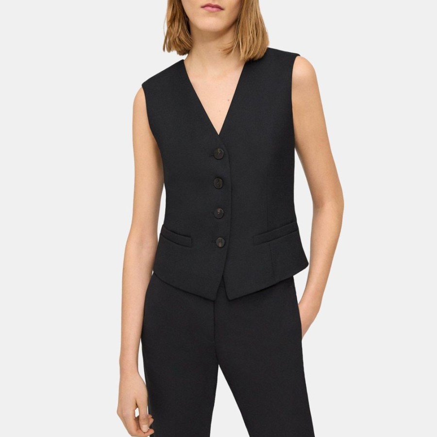 Women Theory Outlet | Tailored Vest In Wool Flannel Black