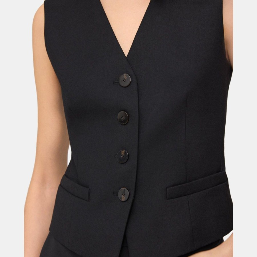 Women Theory Outlet | Tailored Vest In Wool Flannel Black