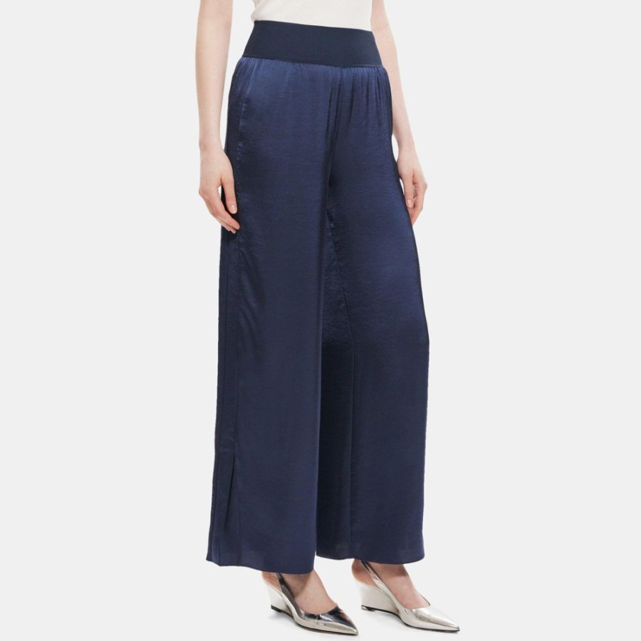 Women Theory Outlet | Slit Pull-On Pant In Silky Poly Navy