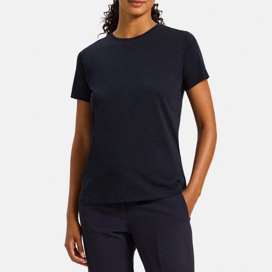 Women Theory Outlet | Classic Crewneck In Organic Pima Cotton Deep Navy