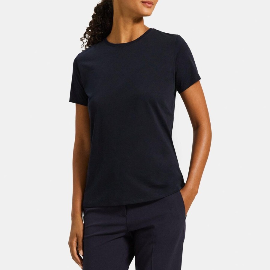 Women Theory Outlet | Classic Crewneck In Organic Pima Cotton Deep Navy