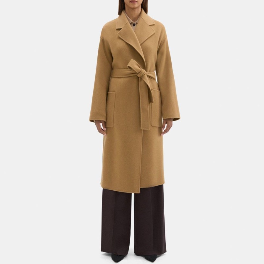 Women Theory Outlet | Robe Coat In Double-Face Wool-Cashmere Buckwheat