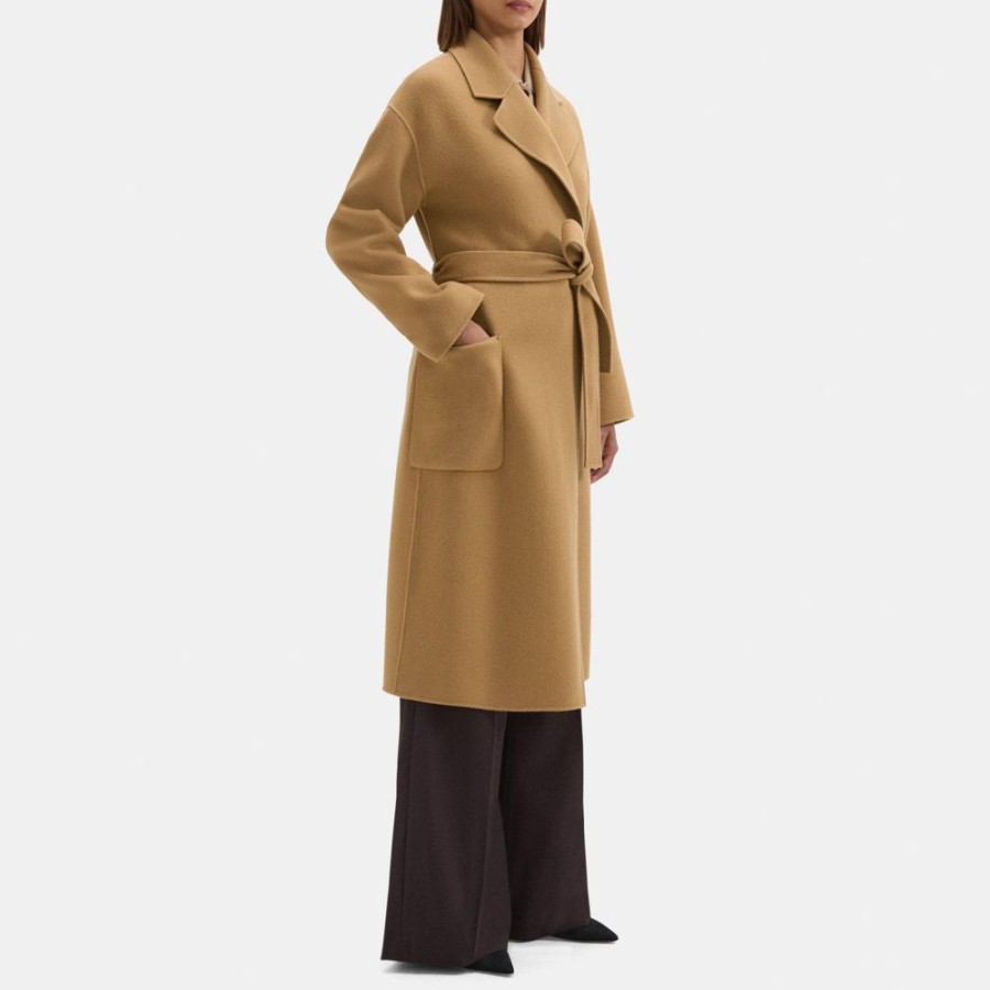 Women Theory Outlet | Robe Coat In Double-Face Wool-Cashmere Buckwheat