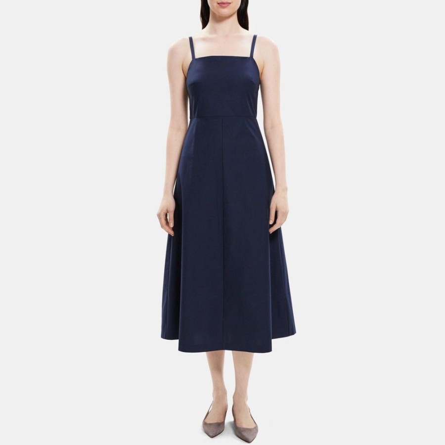 Women Theory Outlet | A-Line Maxi Dress In Cotton Poplin Deep Navy