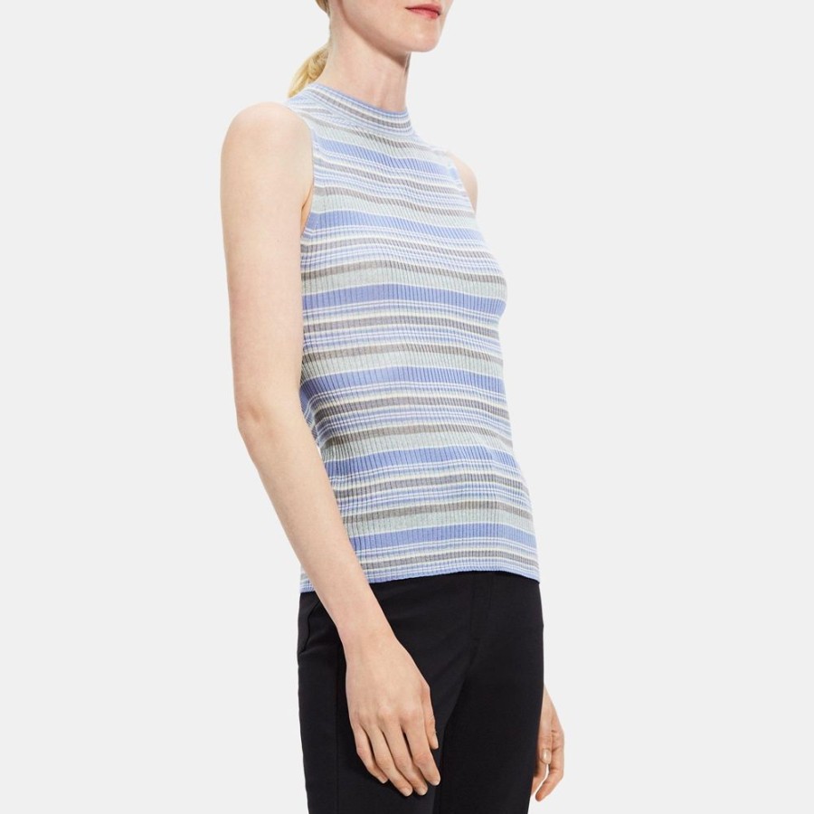 Women Theory Outlet | Mock Neck Tank In Washable Silk Regatta Multi