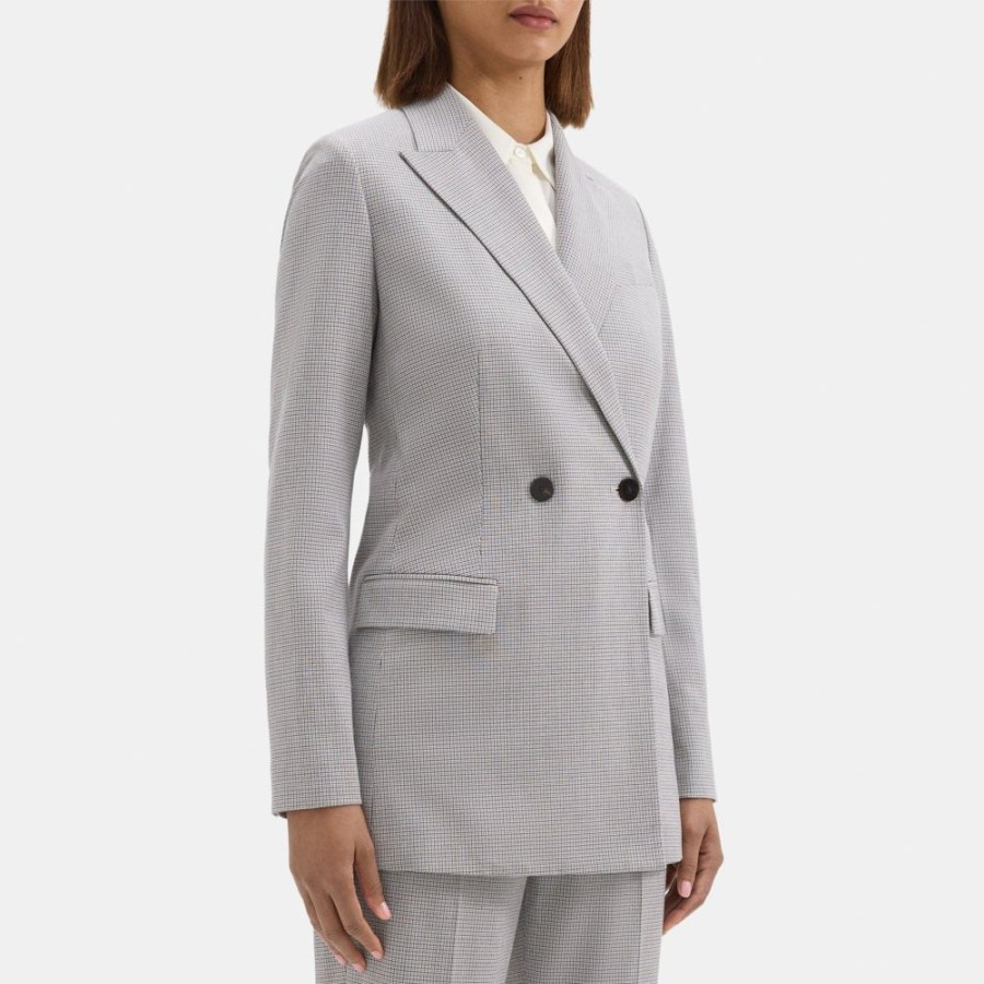 Women Theory Outlet | Double-Breasted Jacket In Checked Suiting Tan Multi