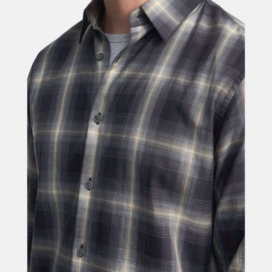 Men Theory Outlet | Standard-Fit Shirt In Cotton Flannel Black Multi