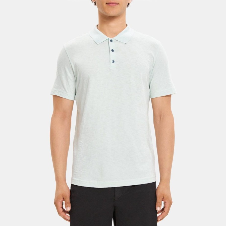 Men Theory Outlet | Bron Polo Shirt In Cosmos Slub Cotton Light Stratus