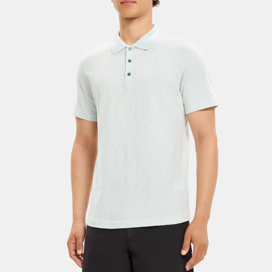 Men Theory Outlet | Bron Polo Shirt In Cosmos Slub Cotton Light Stratus