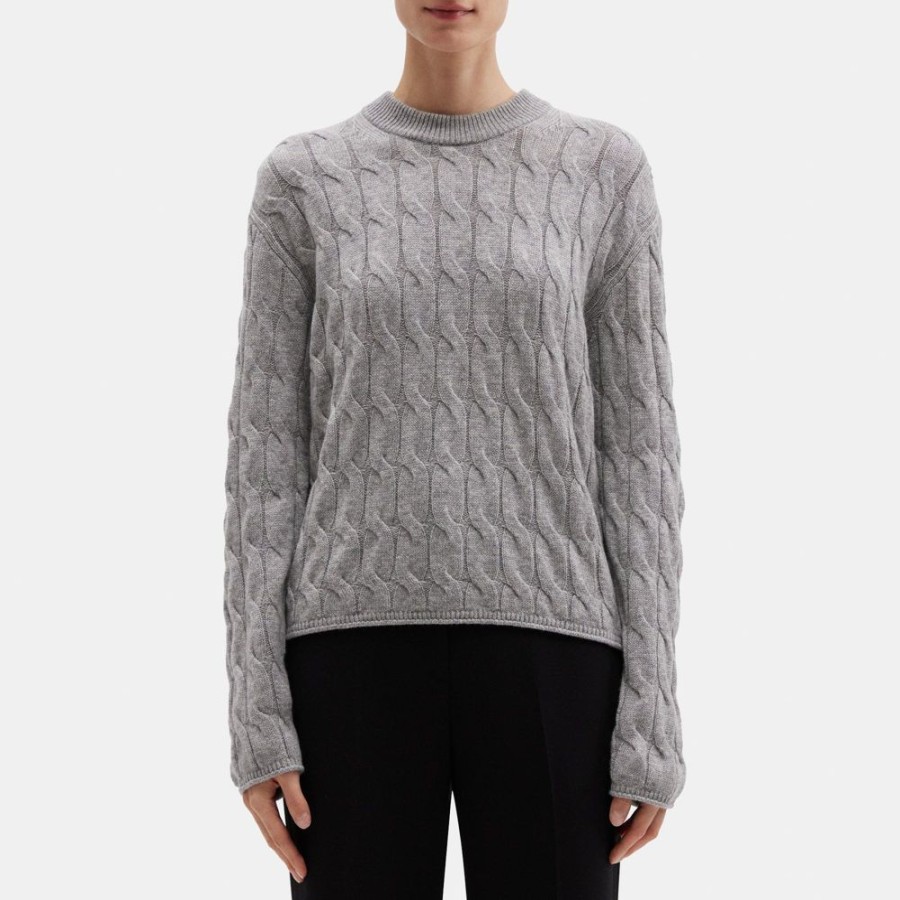 Women Theory Outlet | Cable Knit Sweater In Wool-Cashmere Husky