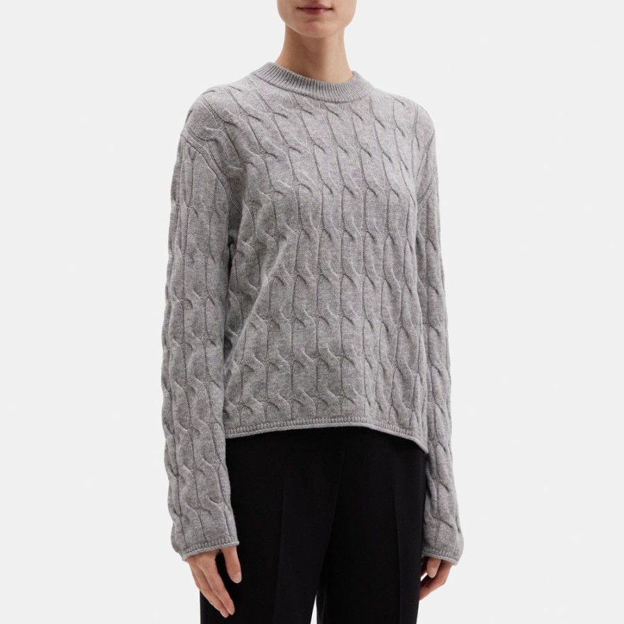 Women Theory Outlet | Cable Knit Sweater In Wool-Cashmere Husky