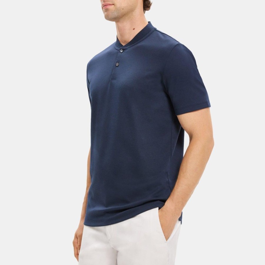 Men Theory Outlet | Short-Sleeve Henley Tee In Pique Cotton Eclipse