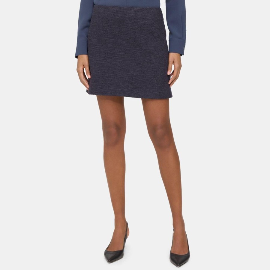 Women Theory Outlet | Mini Skirt In Stretch Tweed Navy