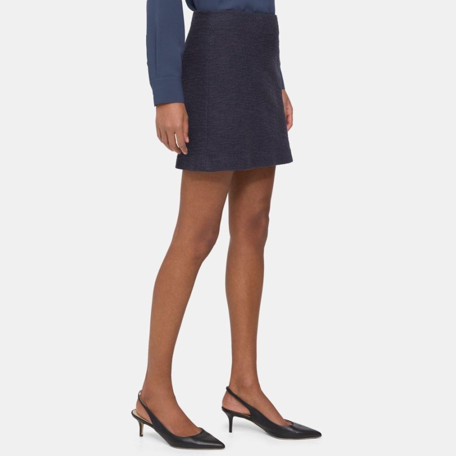 Women Theory Outlet | Mini Skirt In Stretch Tweed Navy