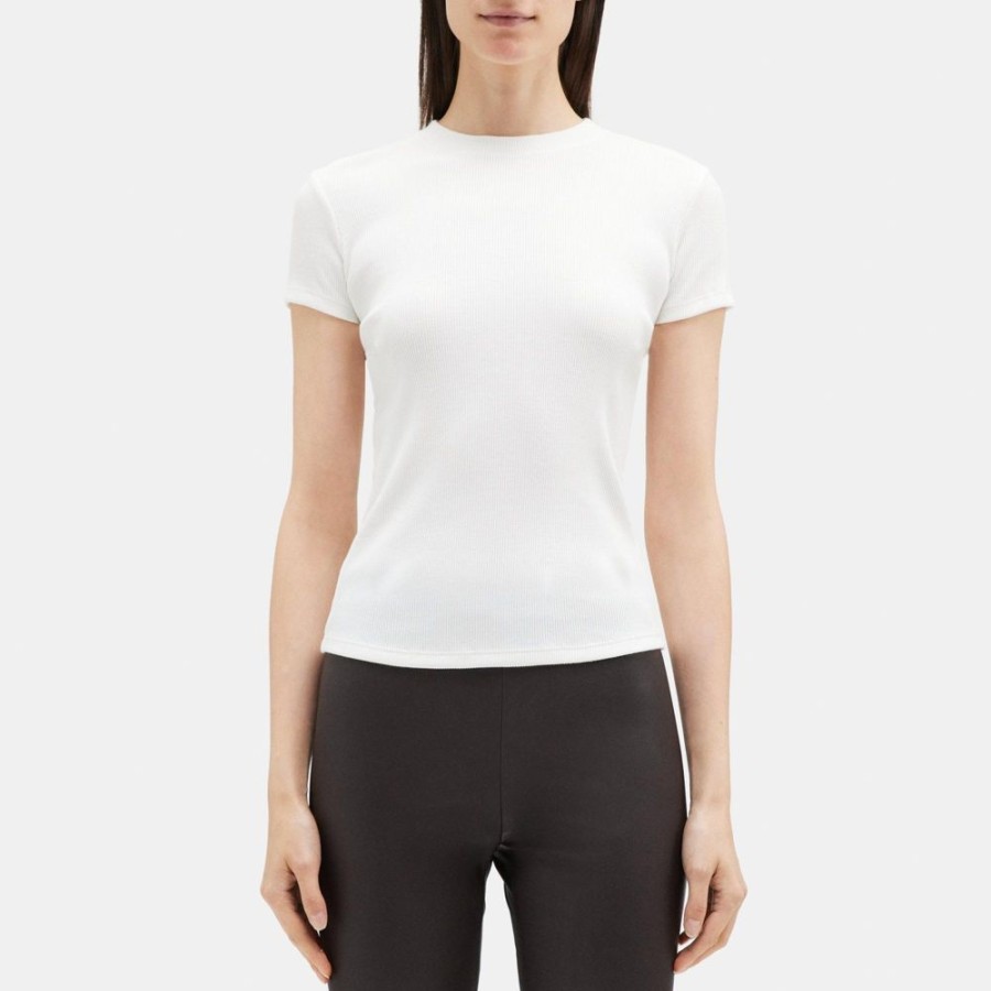 Women Theory Outlet | Tiny Tee In Ribbed Modal Cotton White