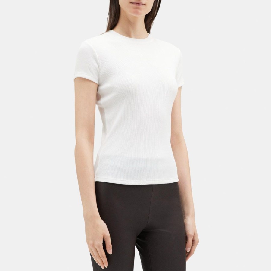 Women Theory Outlet | Tiny Tee In Ribbed Modal Cotton White