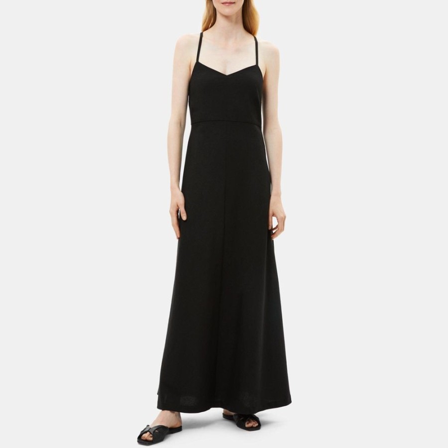 Women Theory Outlet | Cross-Back Dress In Linen Black