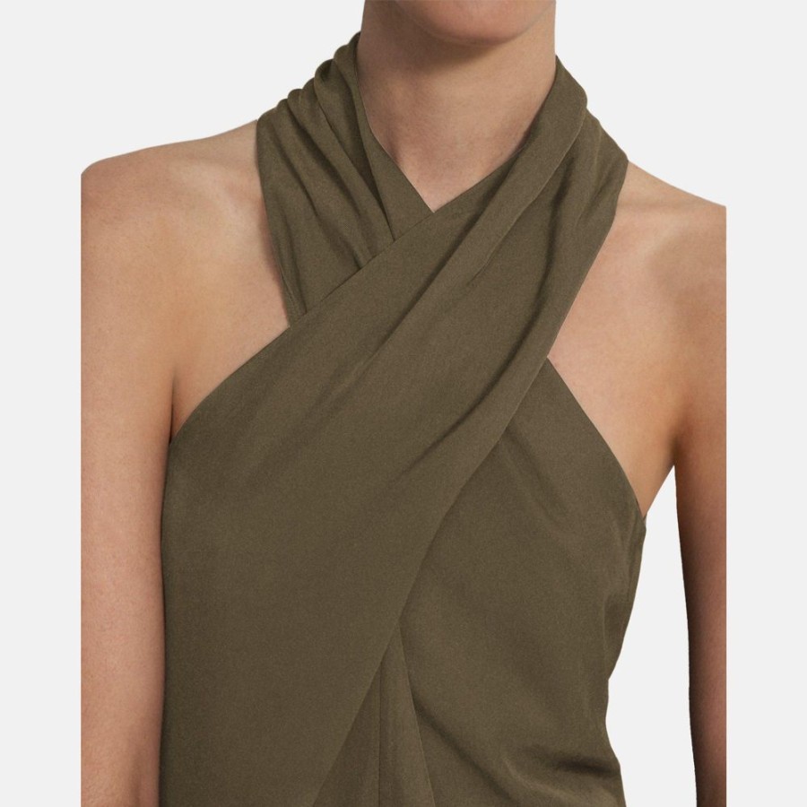 Women Theory Outlet | Twisted Halter Top In Washed Twill Willow