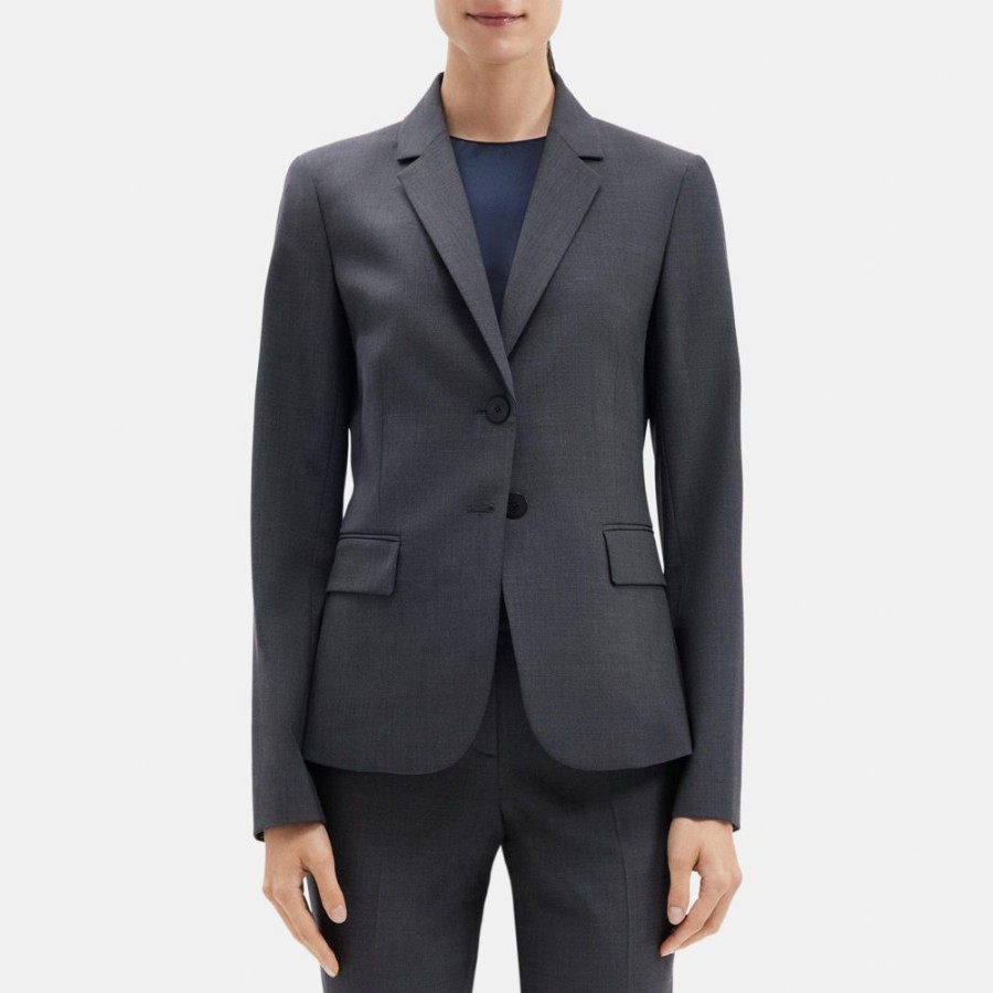 Women Theory Outlet | Tailored Blazer In Stretch Wool Charcoal Melange