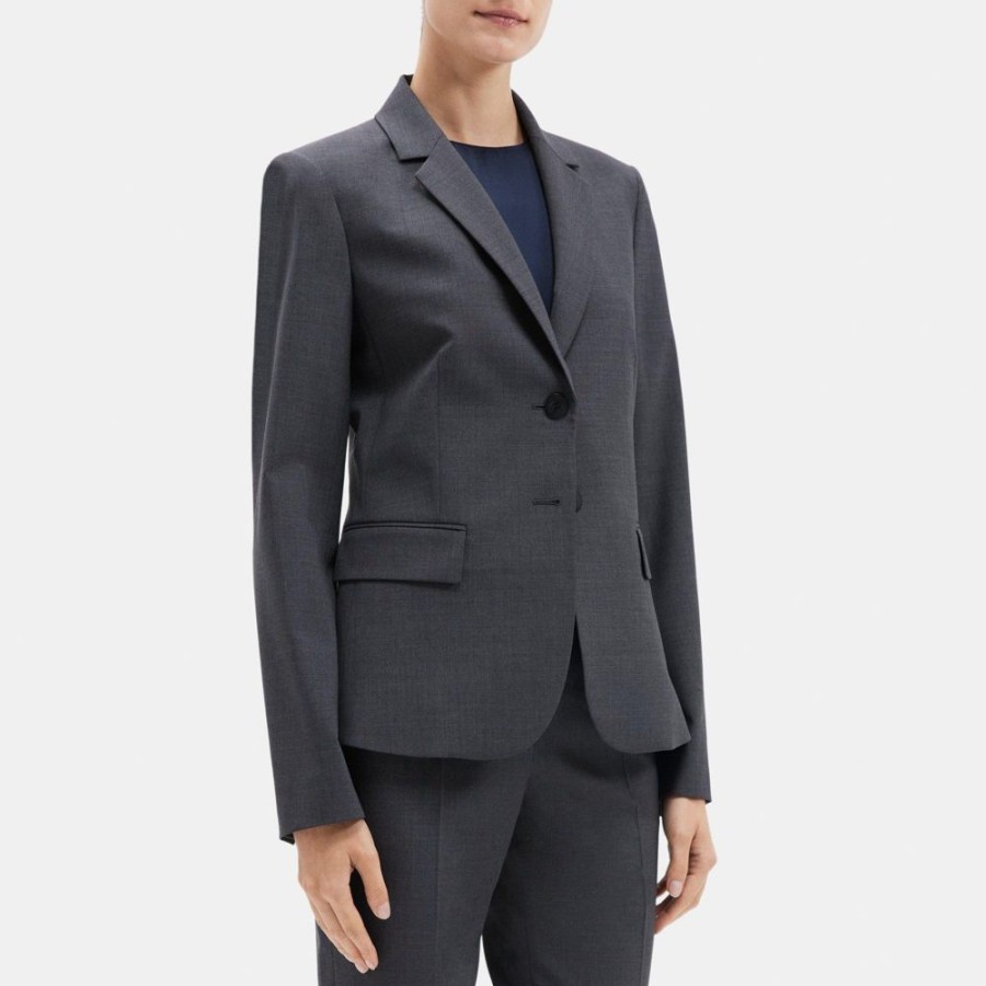 Women Theory Outlet | Tailored Blazer In Stretch Wool Charcoal Melange