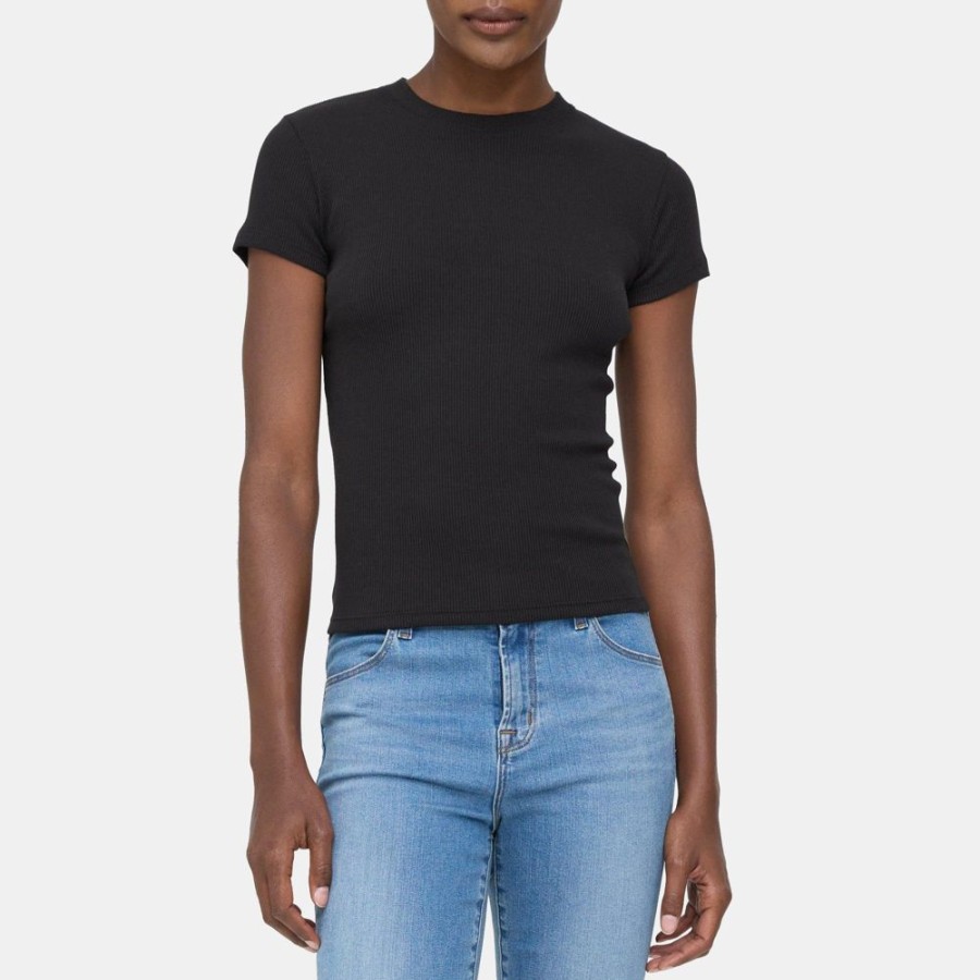 Women Theory Outlet | Tiny Tee In Ribbed Modal Cotton Black