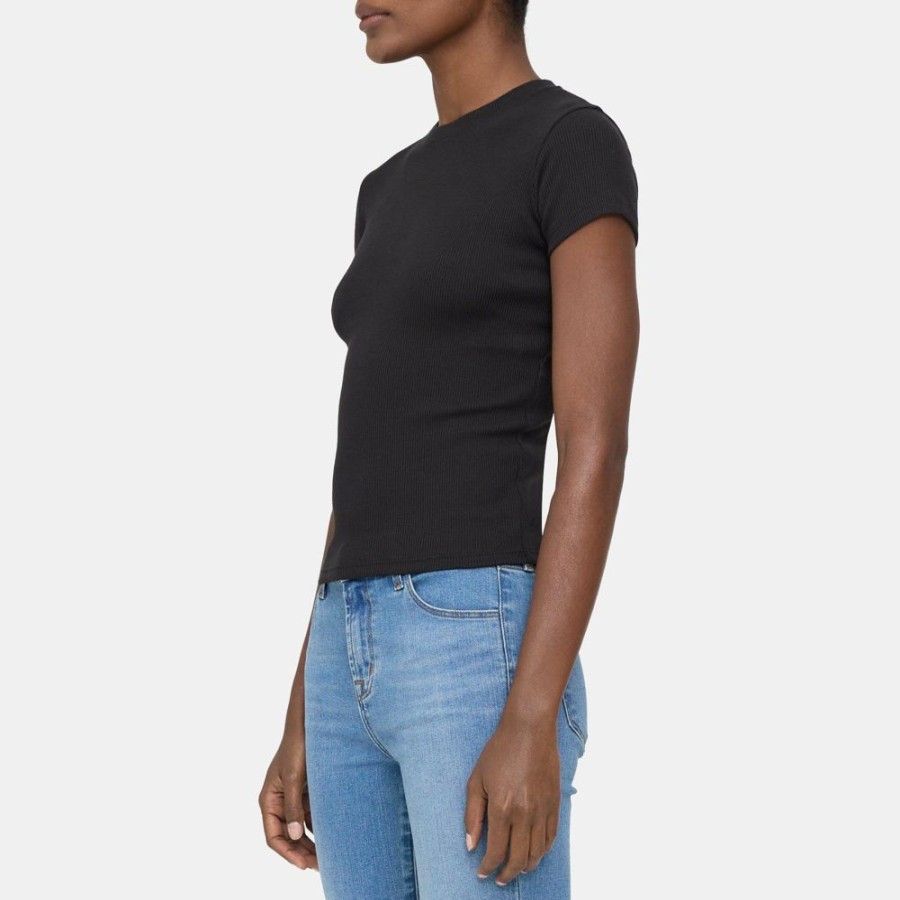 Women Theory Outlet | Tiny Tee In Ribbed Modal Cotton Black