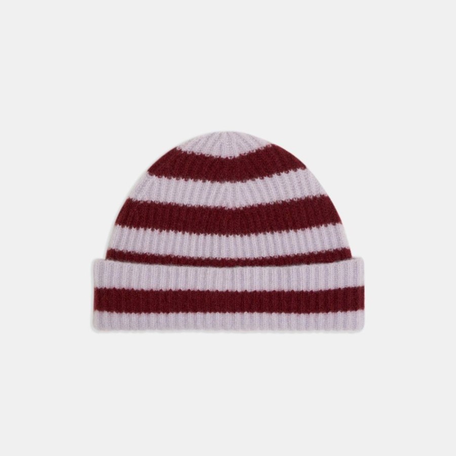 Women Theory Outlet | Striped Beanie In Ribbed Wool Purple Mist/Dark Rusted