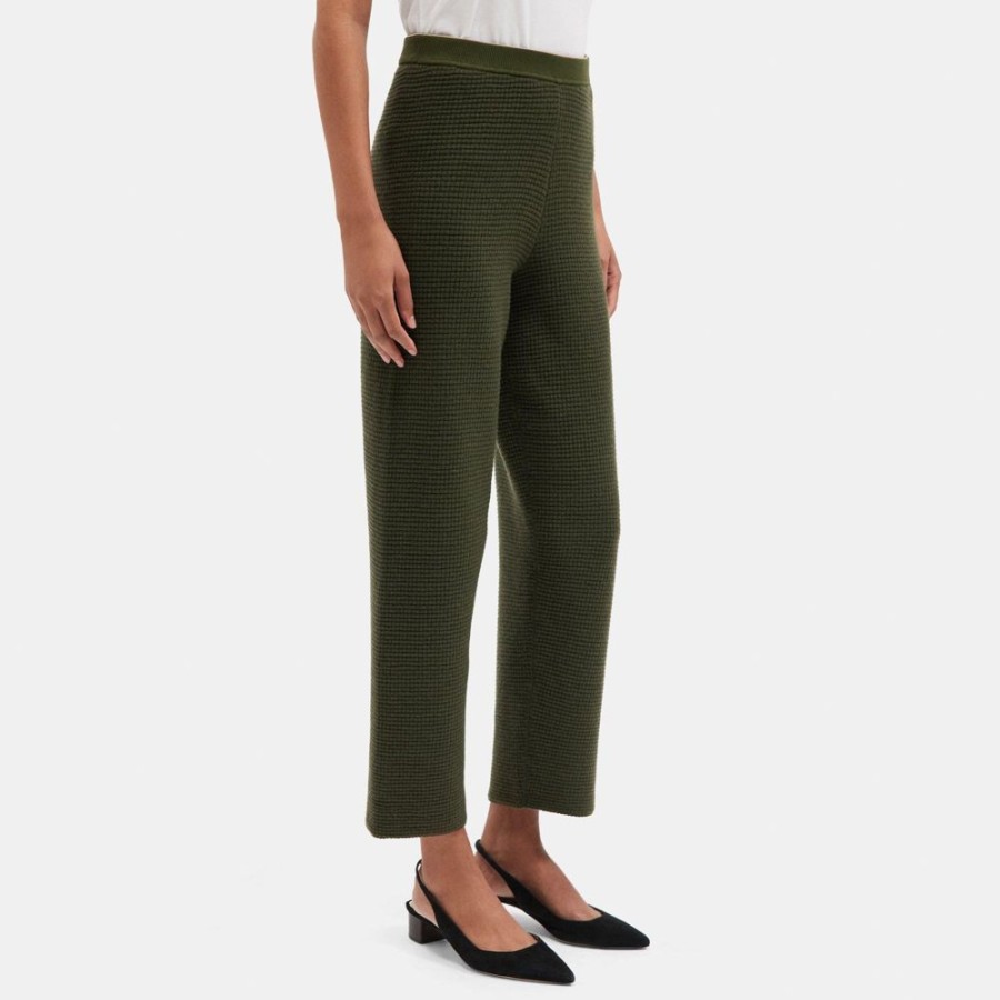 Women Theory Outlet | Cropped Pull-On Pant In Felted Wool-Cashmere Dark Rosemary/Pale Apricot