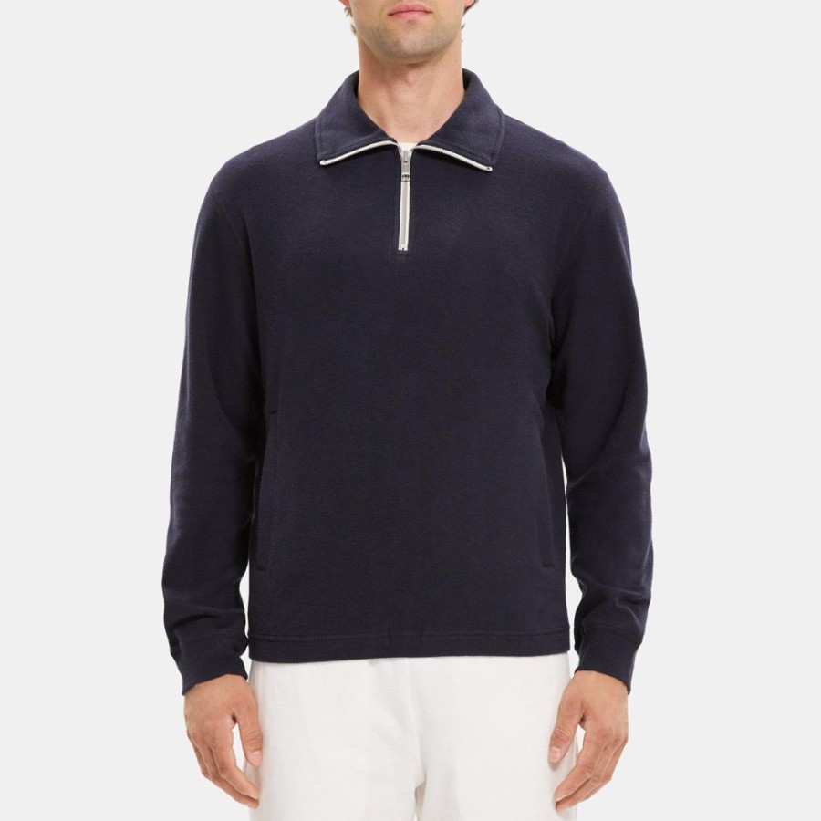 Men Theory Outlet | Quarter-Zip Sweatshirt In Terry Cotton Baltic