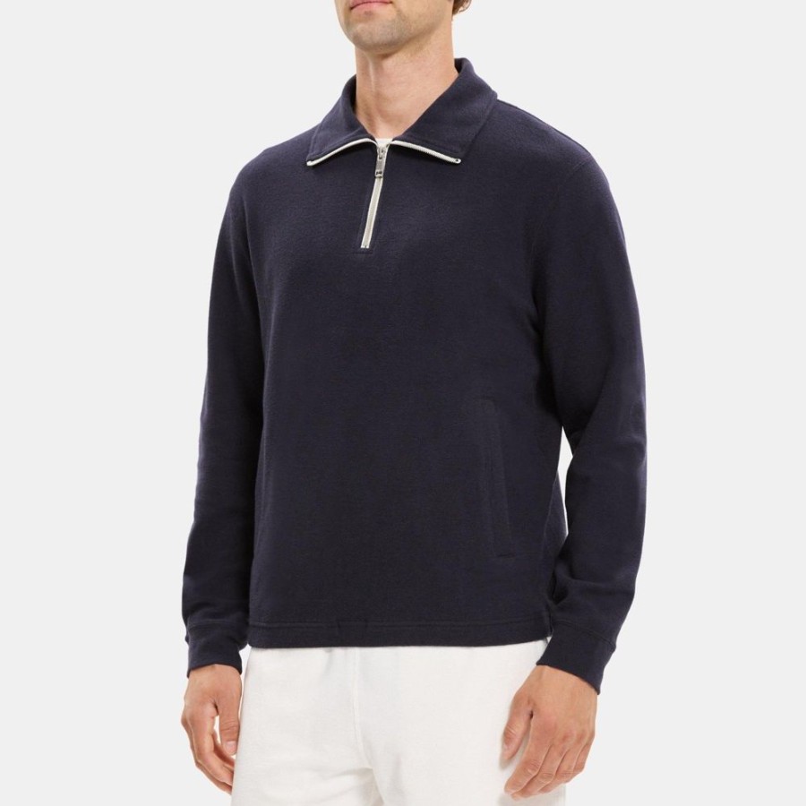 Men Theory Outlet | Quarter-Zip Sweatshirt In Terry Cotton Baltic