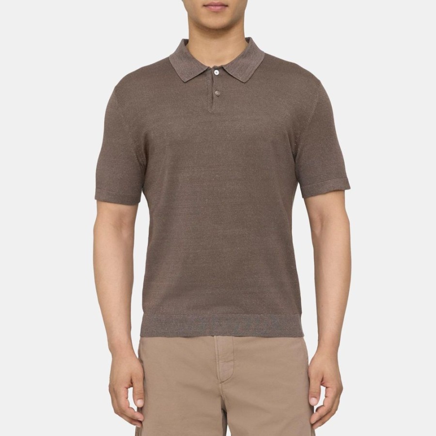 Men Theory Outlet | Polo Shirt In Linen-Blend Fossil