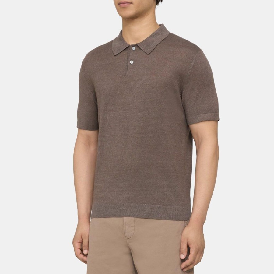 Men Theory Outlet | Polo Shirt In Linen-Blend Fossil