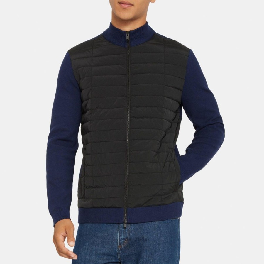 Men Theory Outlet | Zip Puffer Cardigan In Stretch Viscose Eclipse/Black