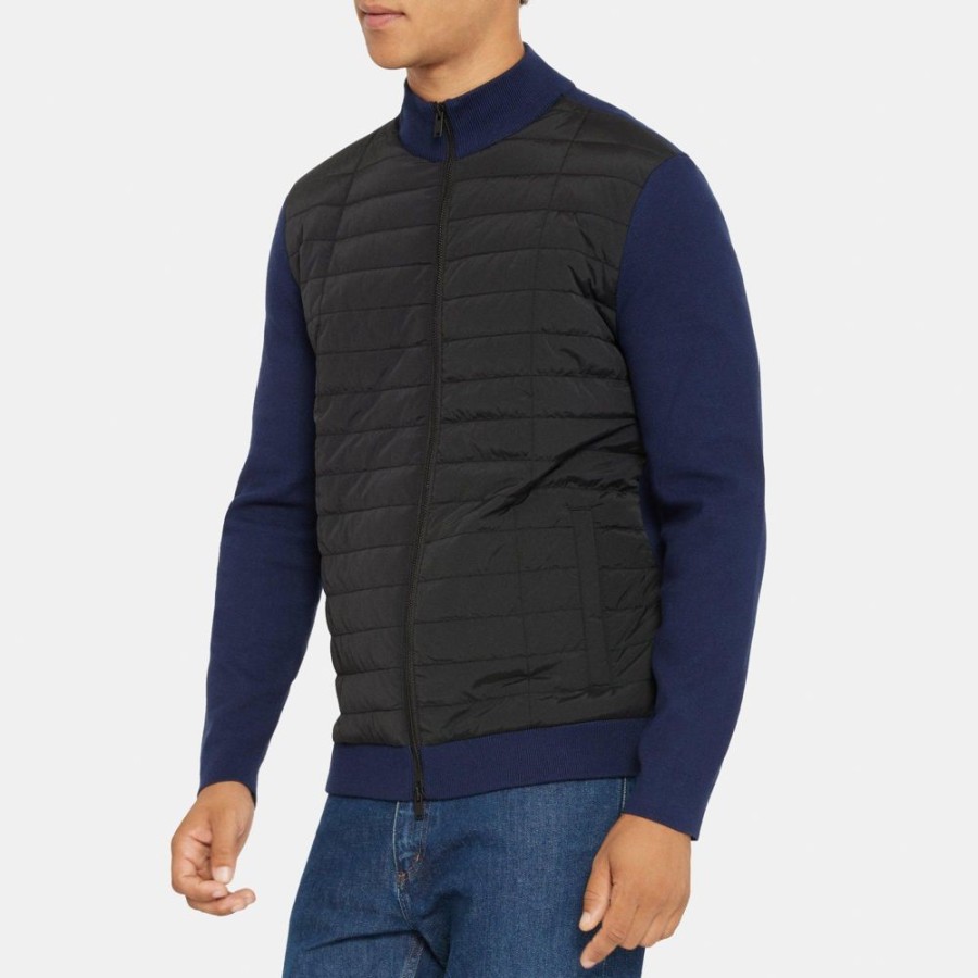 Men Theory Outlet | Zip Puffer Cardigan In Stretch Viscose Eclipse/Black