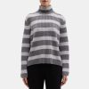 Women Theory Outlet | Striped Turtleneck Sweater In Wool Mineral Grey/Med Grey Mel