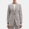 Women Theory Outlet | Fitted Blazer In Stretch Wool Melange Light Grey Melange