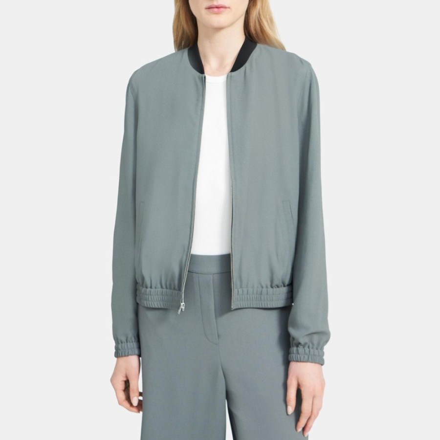 Women Theory Outlet | Bomber Jacket In Crepe Slate Grey