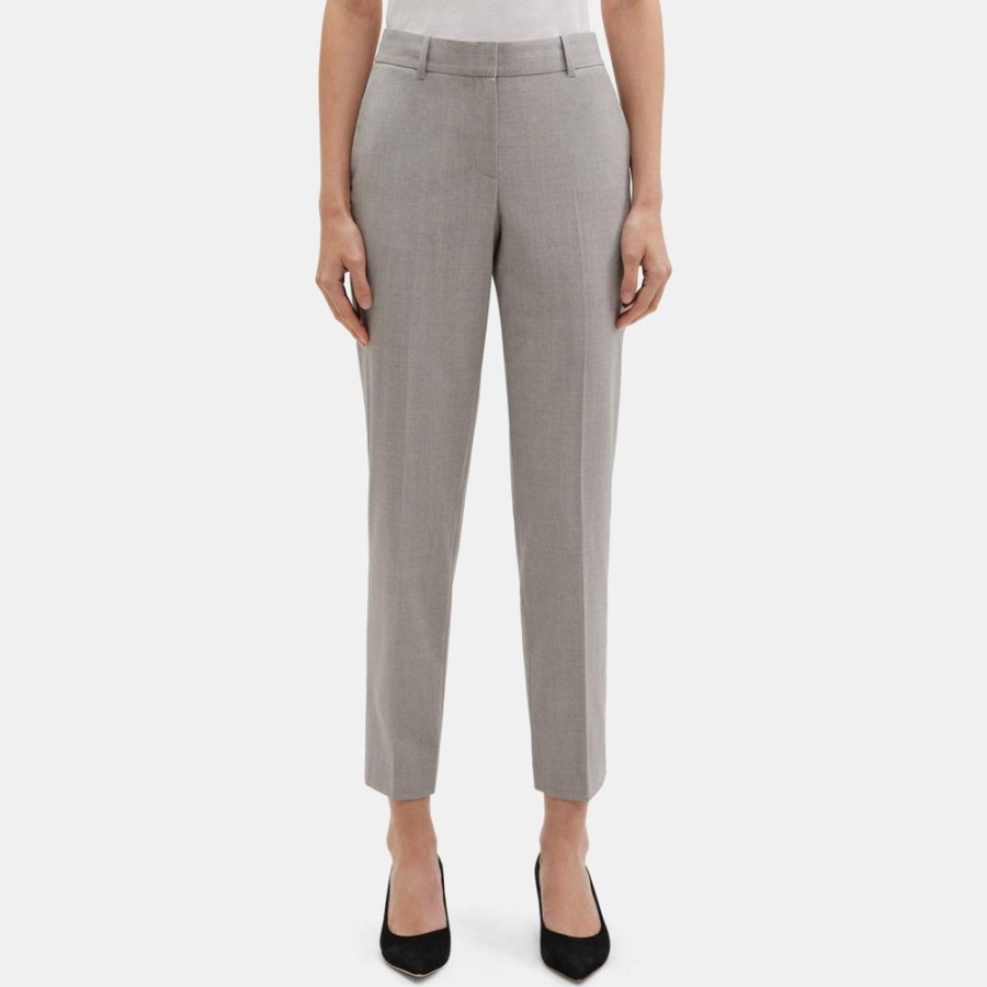 Women Theory Outlet | Classic Crop Pant In Stretch Wool Melange Light Grey Melange