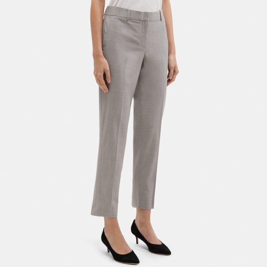 Women Theory Outlet | Classic Crop Pant In Stretch Wool Melange Light Grey Melange