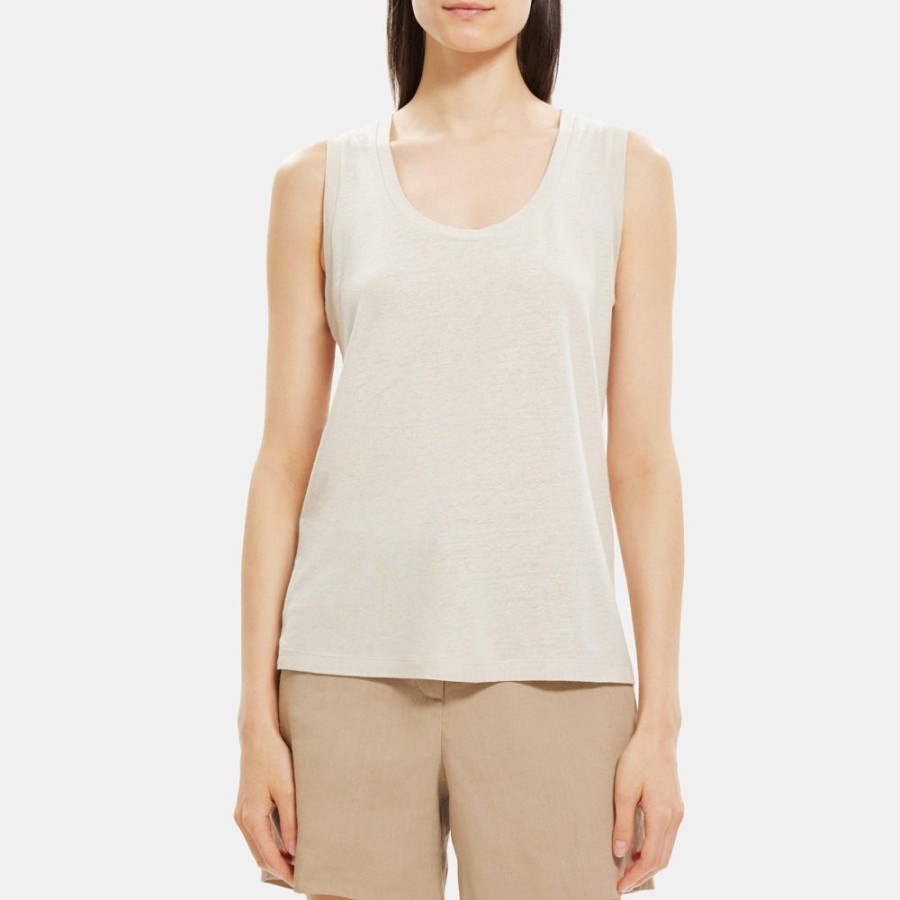 Women Theory Outlet | Easy Tank In Linen-Blend Sand