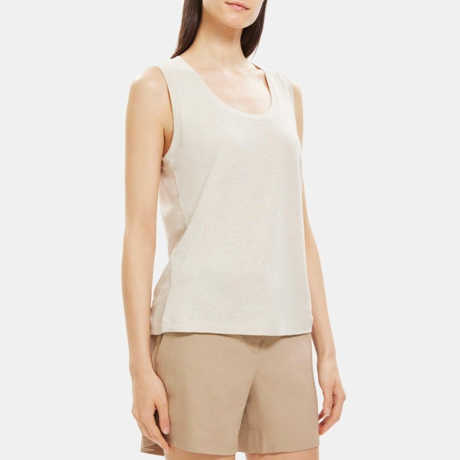 Women Theory Outlet | Easy Tank In Linen-Blend Sand