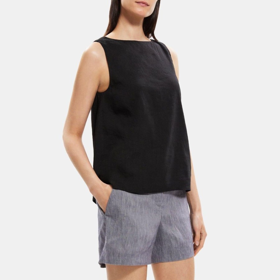 Women Theory Outlet | Boatneck Shell Top In Linen-Blend