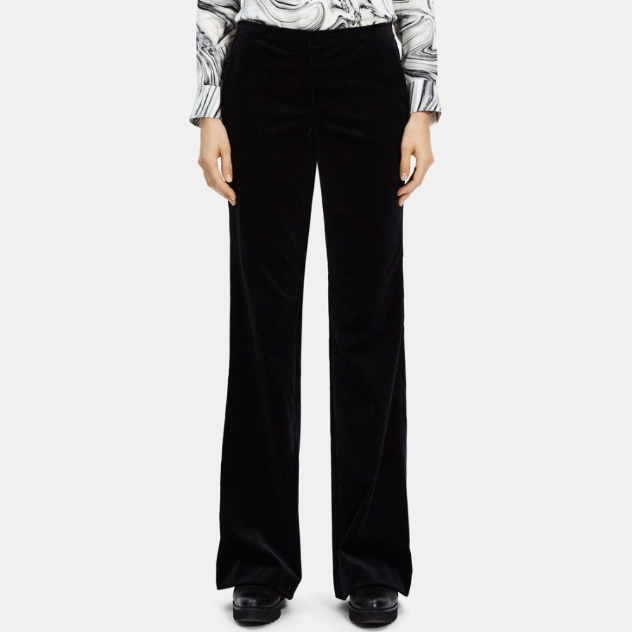 Women Theory Outlet | Flared Low-Waist Pant In Stretch Velvet Black