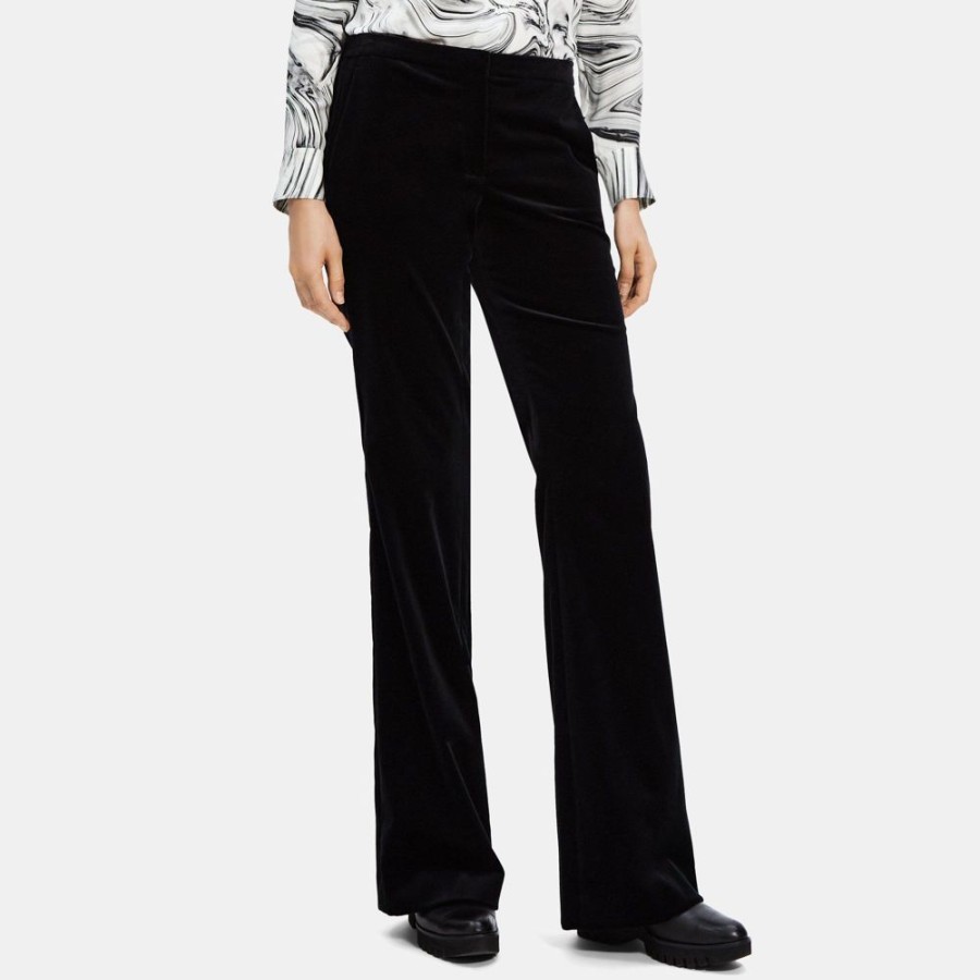 Women Theory Outlet | Flared Low-Waist Pant In Stretch Velvet Black