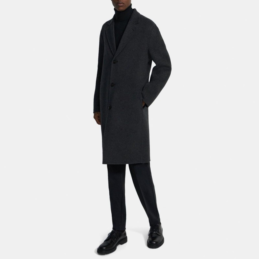 Men Theory Outlet | Single-Breasted Coat In Double-Face Wool-Cashmere Pestle Melange