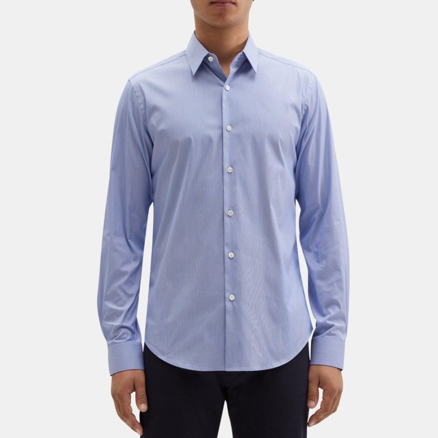 Men Theory Outlet | Tailored Shirt In Stretch Cotton-Blend Blue/White