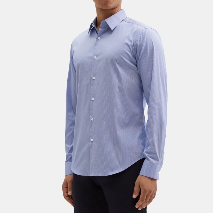 Men Theory Outlet | Tailored Shirt In Stretch Cotton-Blend Blue/White