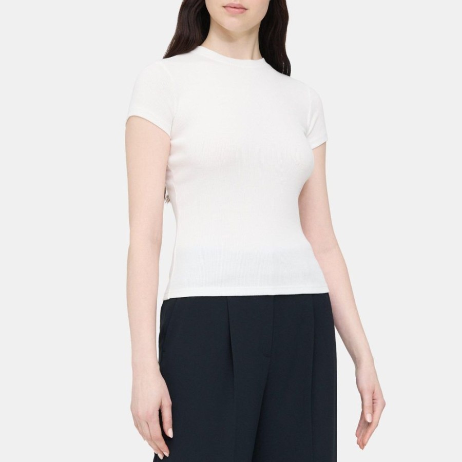 Women Theory Outlet | Tiny Tee In Ribbed Modal Cotton White