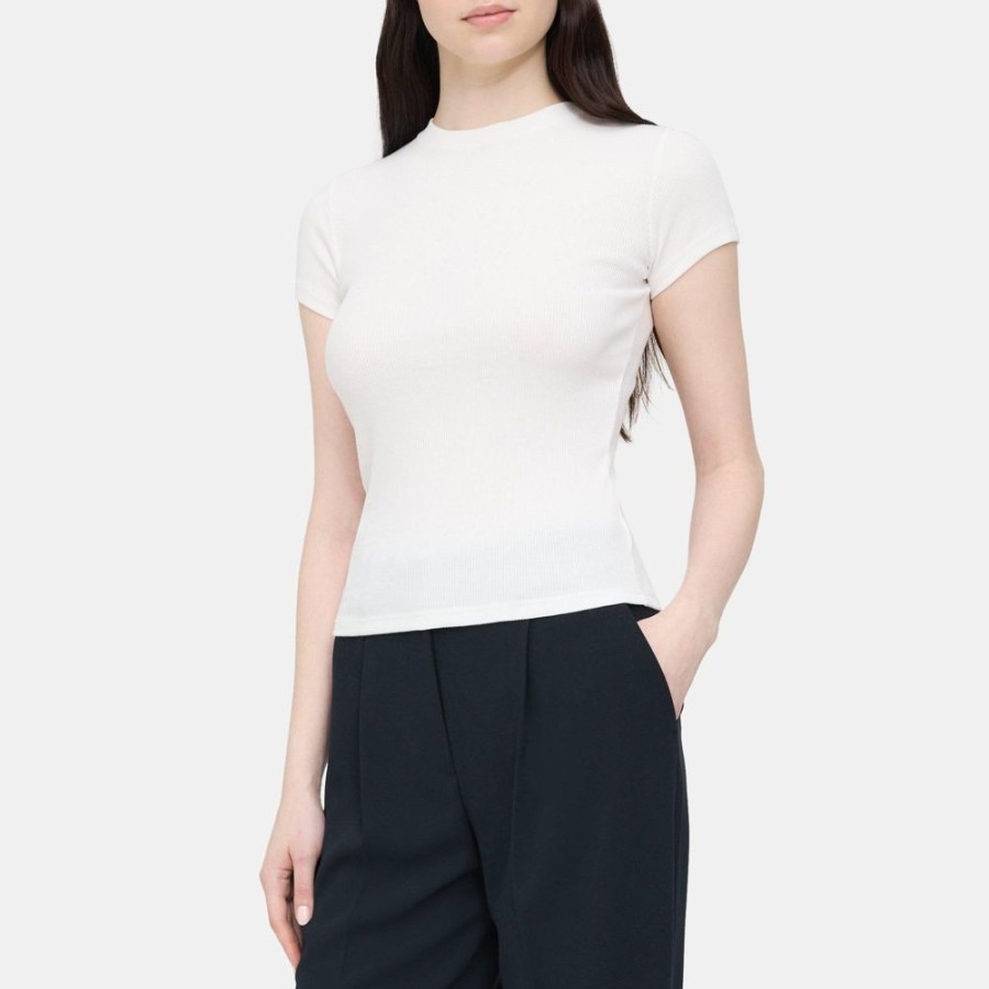 Women Theory Outlet | Tiny Tee In Ribbed Modal Cotton White